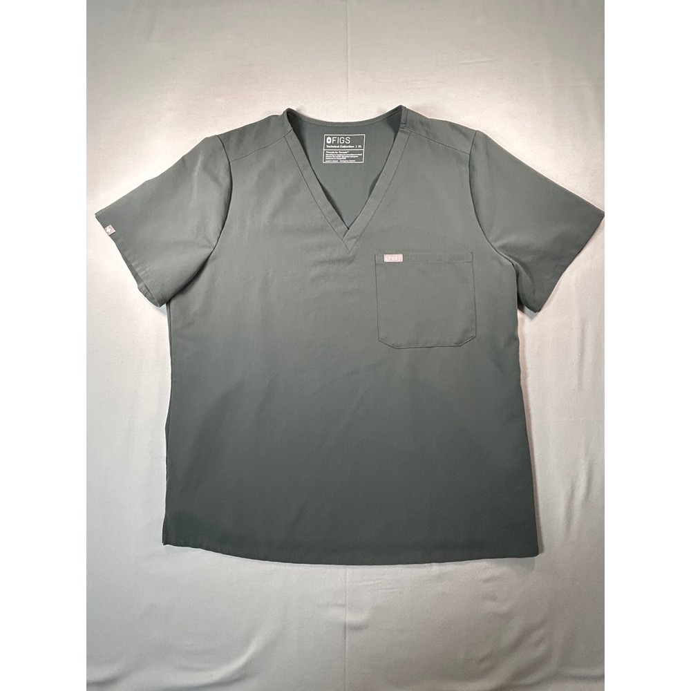 FIGS Scrub Top Women XL Green Excellent V-Neck Technical Collection Short Sleeve